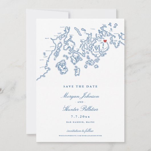 Bar Harbour Maine Map Navy Blue Foto Save The Date (Vorderseite)