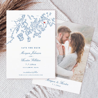 Bar Harbour Maine Map Navy Blue Foto Save The Date