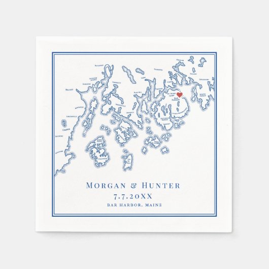 Bar Harbour Maine Map Navy Elegant Wedding Serviette (Vorderseite)