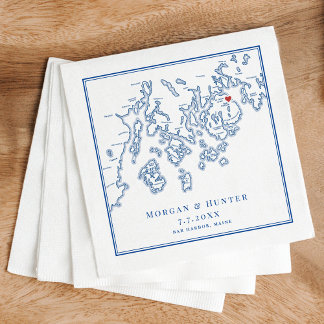 Bar Harbour Maine Map Navy Elegant Wedding Serviette