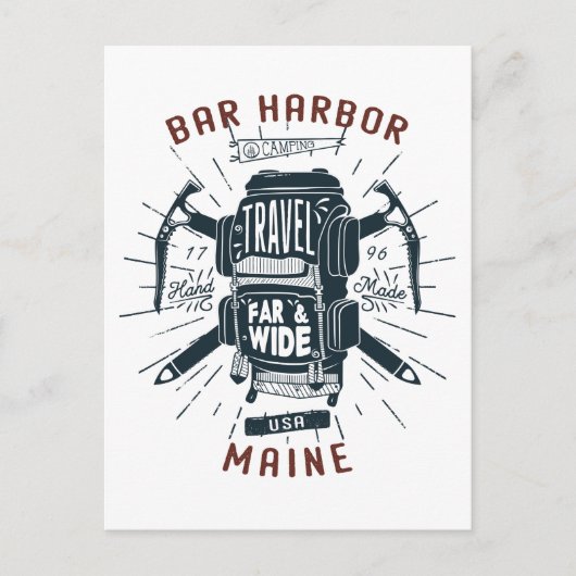 Bar Harbour Maine Rucksack Gear Retro Travel Postkarte (Vorderseite)