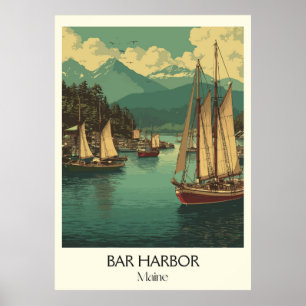 Bar Harbour Maine Vintag Sailboats Küstenlinie Kun Poster