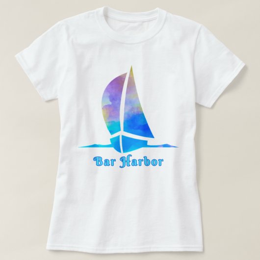 Bar Harbour Maine Watercolor Ocean Sailboat T-Shirt (Design vorne)