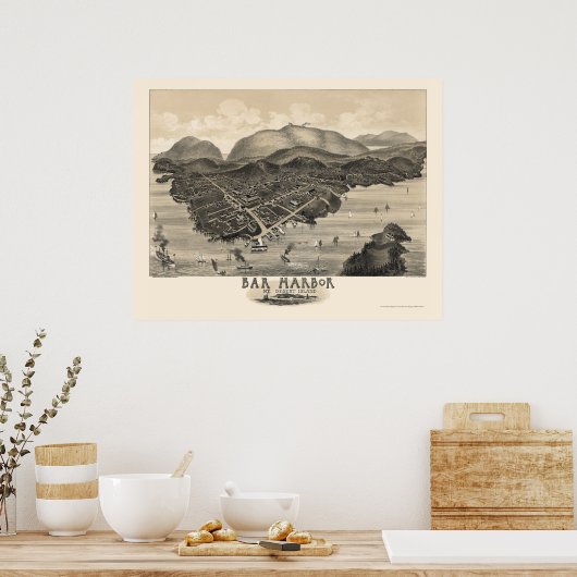 Bar Harbour, ME Panoramablick - 1886 Poster (Küche)