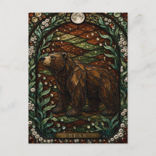 Bär Herbst Holz Illumina Bleiglas Postkarte