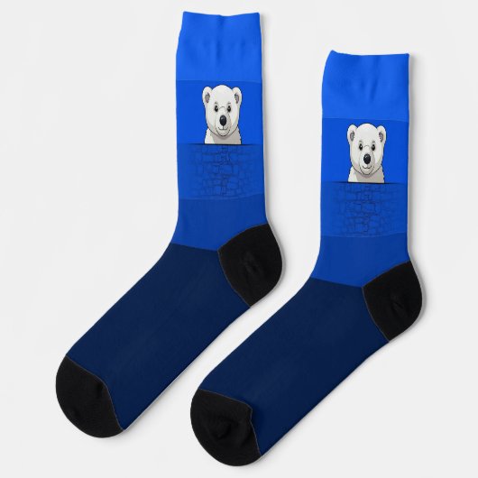 Bär hinter einer Mauer hervorschauend, Dunkelblaue Socken (Linkes Detail)