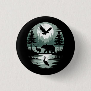 Bär Hirsch Adler Mond Wald Silhouette Button