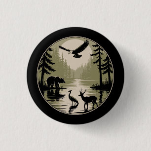 Bär Hirsch Adler Mond Wald Silhouette Button