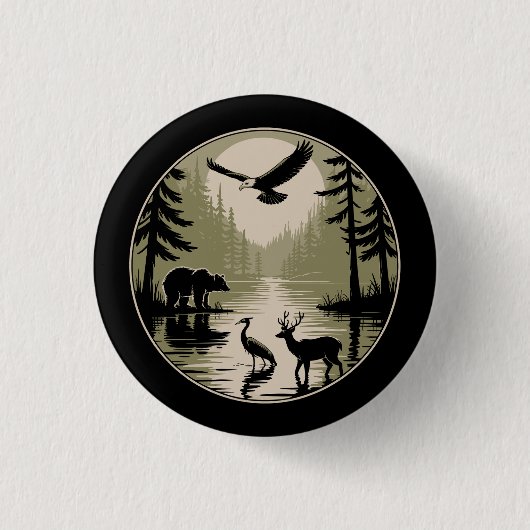 Bär Hirsch Adler Mond Wald Silhouette Button (Vorderseite)