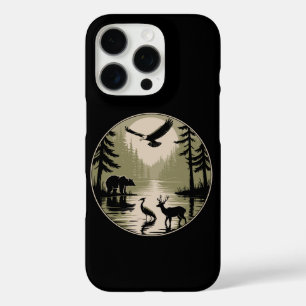 Bär Hirsch Adler Mond Wald Silhouette iPhone 16 Pro Hülle