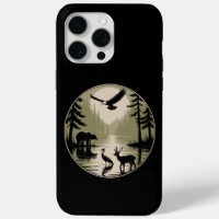 Bär Hirsch Adler Mond Wald Silhouette