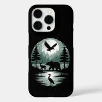 Bär Hirsch Adler Mond Wald Silhouette