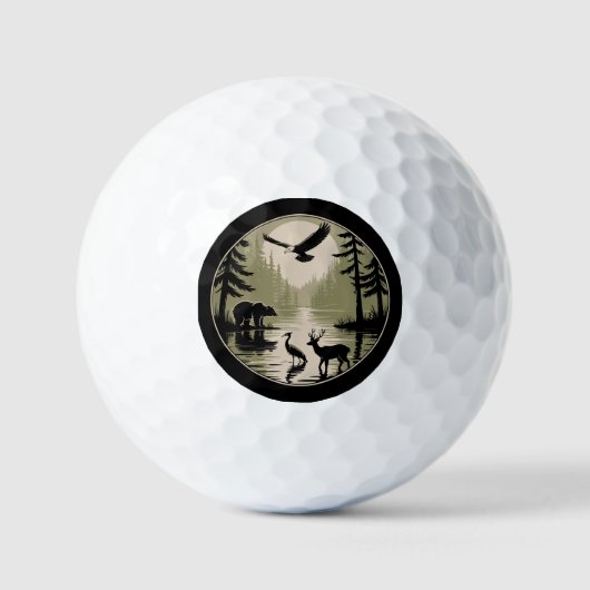 Bär Hirsch Adler Mond Wald Silhouette Golfball (Vorderseite)