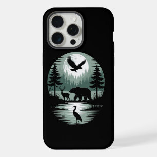 Bär Hirsch Adler Mond Wald Silhouette iPhone 15 Pro Max Hülle