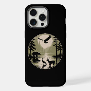 Bär Hirsch Adler Mond Wald Silhouette iPhone 15 Pro Max Hülle
