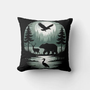 Bär Hirsch Adler Mond Wald Silhouette Kissen