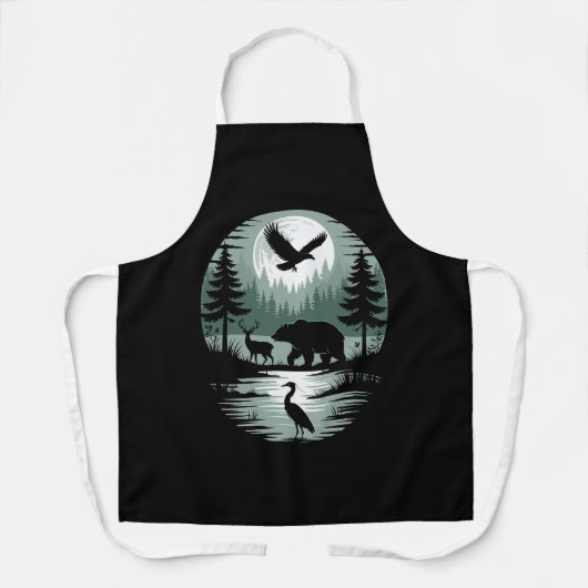 Bär Hirsch Adler Mond Wald Silhouette Schürze (Vorderseite)