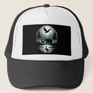 Bär Hirsch Adler Mond Wald Silhouette Truckerkappe