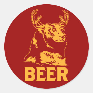 Bär + Hirsch = Bier Runder Aufkleber