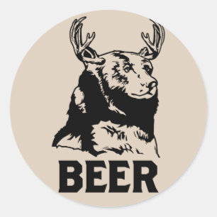 Bär + Hirsch = Bier Runder Aufkleber