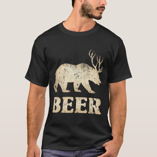 Bär Hirsch Vintage Bier T-Shirt (Vorderseite)