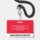 Bar-ID Mitarbeiter-Foto, Code, Logo, Name Ausweis (Rückseite mit Lanyard)