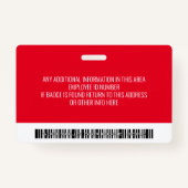 Bar-ID Mitarbeiter-Foto, Code, Logo, Name Ausweis (Rückseite)