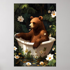 Bär im Badewannenposter, Lustiger Tierposter, Bär Poster