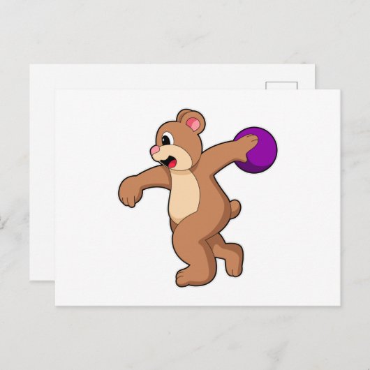 Bär im Bowling mit Bowlingball Postkarte (Vorne/Hinten)
