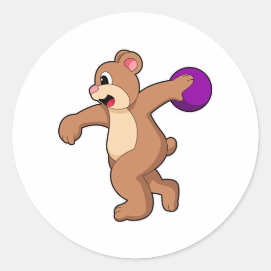 Bär im Bowling mit Bowlingball Runder Aufkleber (Vorderseite)