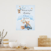 Bär im Flugzeug Blue Boys Geburtstag Poster (Küche)