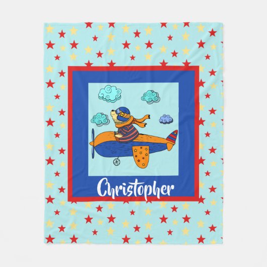 Bär im Flugzeug, Niedliche Personalisierte Kind Fleecedecke (Vorderseite)