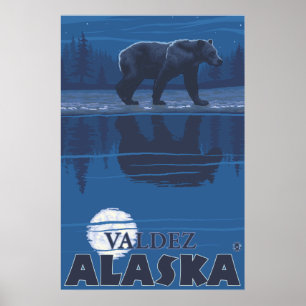 Bär im Mondlicht - Valdez, Alaska Poster