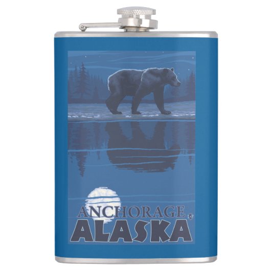 Bär im Mondschein - Anchorage, Alaska Flachmann (Vorderseite)