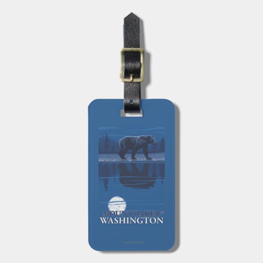 Bär im Mondschein - Berg-Bäcker, Washington Gepäckanhänger (Vorderseite vertikal)