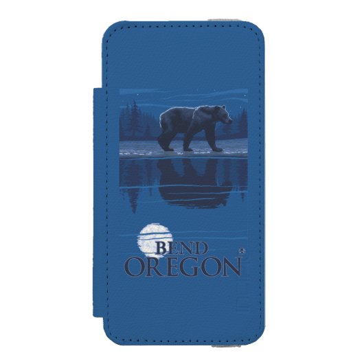 Bär im Mondschein - Biegung, Oregon Incipio iPhone Geldbeutel-Hülle (Folio Vorderseite)