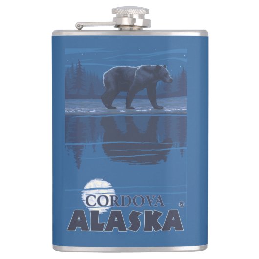 Bär im Mondschein - Cordova, Alaska Flachmann (Vorderseite)