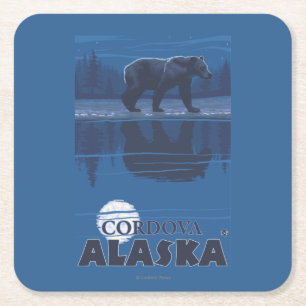 Bär im Mondschein - Cordova, Alaska Rechteckiger Pappuntersetzer