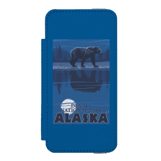 Bär im Mondschein - Denali Nationalpark, Alaska Incipio iPhone Geldbeutel-Hülle (Folio Vorderseite)