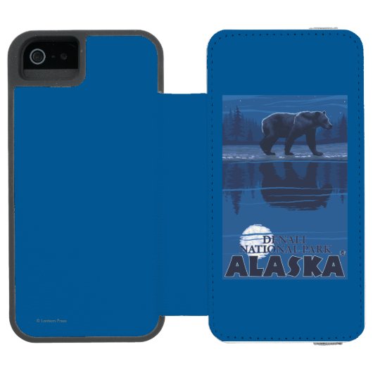 Bär im Mondschein - Denali Nationalpark, Alaska Incipio iPhone Geldbeutel-Hülle (Folio Geöffnet)
