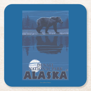 Bär im Mondschein - Denali Nationalpark, Alaska Rechteckiger Pappuntersetzer