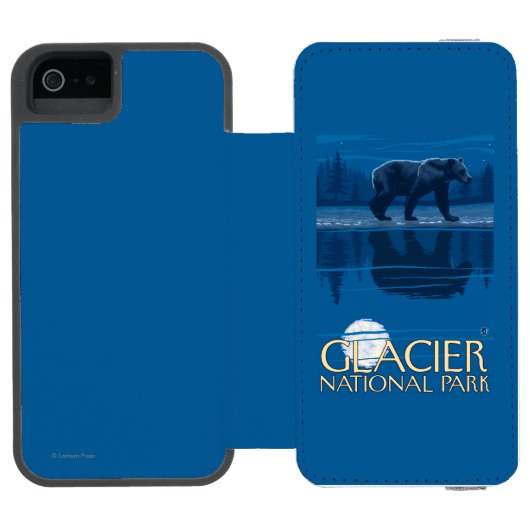 Bär im Mondschein - Glacier Nationalpark, M.Ü. Incipio iPhone Geldbeutel-Hülle (Folio Geöffnet)