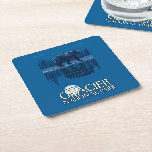 Bär im Mondschein - Glacier Nationalpark, M.Ü. Rechteckiger Pappuntersetzer (angewinkelt)