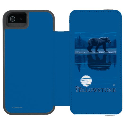 Bär im Mondschein - WestYellowstone, Montana Incipio iPhone Geldbeutel-Hülle (Folio Geöffnet)