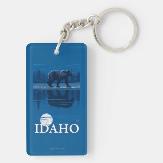 Bär im MoonlightIdahoVintage Reise-Plakat Schlüsselanhänger (Rückseite)