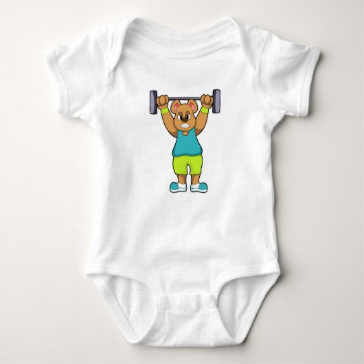 Bär in Bodybuilding mit Barbell Baby Strampler (Vorderseite)