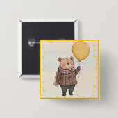 Bär in Brown Kariert Sweater mit Yellow Balloon Button (Vorne & Hinten)