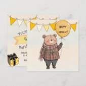 Bär in Brown Kariert Sweater mit Yellow Balloon Einladung (Vorne/Hinten)