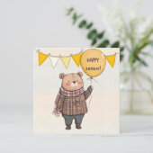 Bär in Brown Kariert Sweater mit Yellow Balloon Einladung (Stehend Vorderseite)