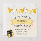 Bär in Brown Kariert Sweater mit Yellow Balloon Einladung (Rückseite)